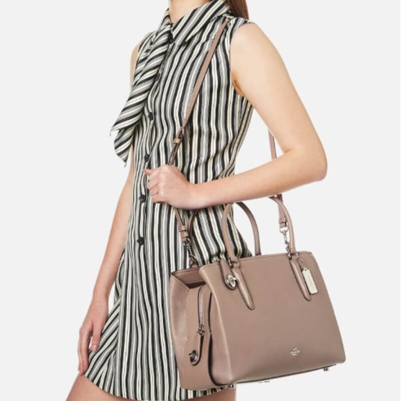 NEW Coach Brooklyn 34 Carryall Stone Pebbled Leather Large Convertible Satchel - Picture 7 of 16